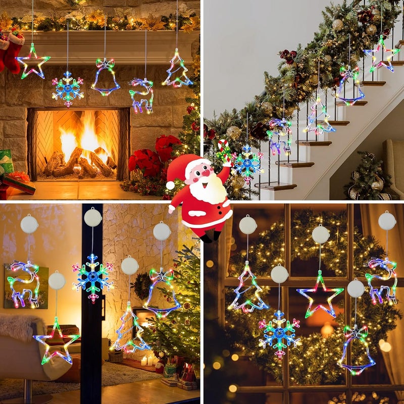 BHCLIGHT 5 Pack Christmas Window Lights, Multicolor X-Mas Tree, Reindeer, Bell, Snow, Star Lights, Battery Operated Christmas Window Decorations with Suction Cup and Timer Function for Window Glass Decor - Image 4